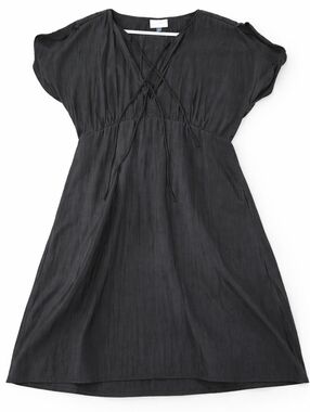 Black Short Sleeve Mini Dress | Lace-Up Front | Casual Flowy Lightweight Size L